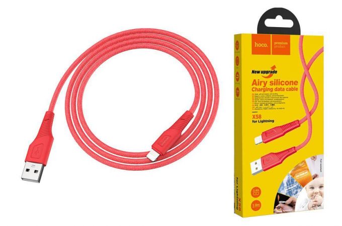 Кабель USB - Lightning HOCO X58, 2,4A (красный) 1м (силиконовый)