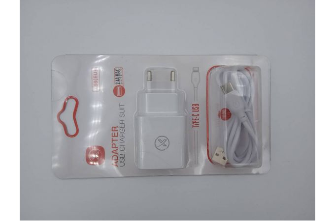 Сетевое зарядное устройство USB + кабель Type-C XO L99(EU) 2.4A Home (NB103) (Белый) (УЦЕНКА! МЯТАЯ УПАКОВКА)