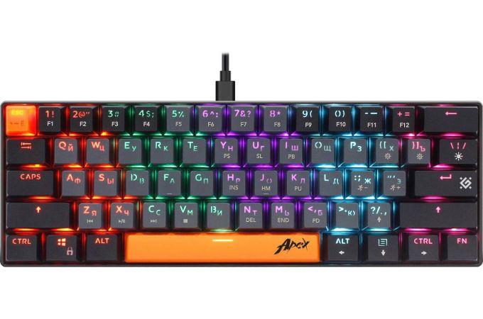 Клавиатура игровая механическая Defender Apex GK-002 серый 61 кл./ OUTEMU Red / радужн. подсветка