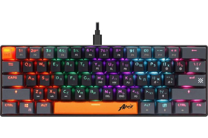 Клавиатура игровая механическая Defender Apex GK-002 черный 61 кл./ OUTEMU Red / радужн. подсветка
