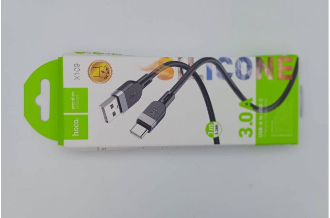 Кабель USB - USB Type-C HOCO X109 Energy silicone (черный) 1м силиконовый (УЦЕНКА! МЯТАЯ УПАКОВКА)