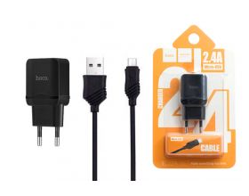 Сетевое зарядное устройство USB + кабель MicroUSB HOCO C22A 2400mAh (черный)