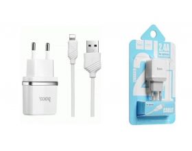Сетевое зарядное устройство USB + кабель Lightning HOCO C22А 2400mAh (белый)