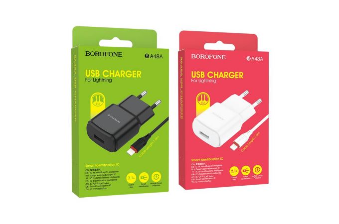 Сетевое зарядное устройство USB + кабель Lightning BOROFONE BA48A single port charger set (белый)