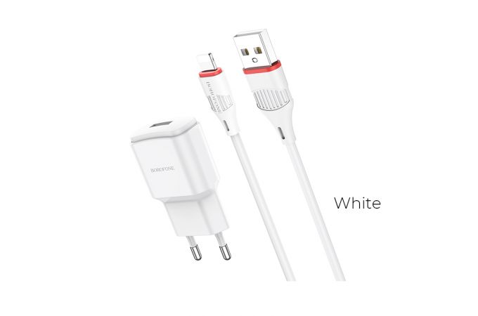 Сетевое зарядное устройство USB + кабель Lightning BOROFONE BA48A single port charger set (белый)