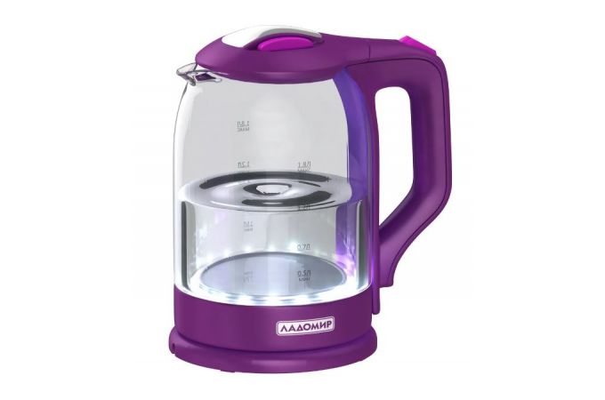 Чайник ЛАДОМИР АА118 фиолетовый 2000Вт, 1,8л, стекло, LED- подсветка