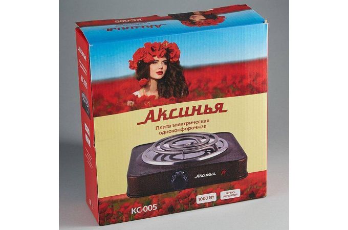 Плитка электрическая АКСИНЬЯ КС-005 коричневый 1000Вт, 1 конф.,СПИРАЛЬ