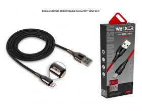 Кабель USB - Lightning WALKER C930 в мат. обмотке, с индикатором, быстрый заряд (3.1А), черный