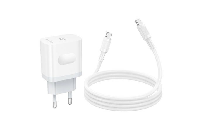 Сетевое зарядное устройство USB-C + кабель Type-C - Type-C BOROFONE BA99A Breeze single port PD20W (белый)