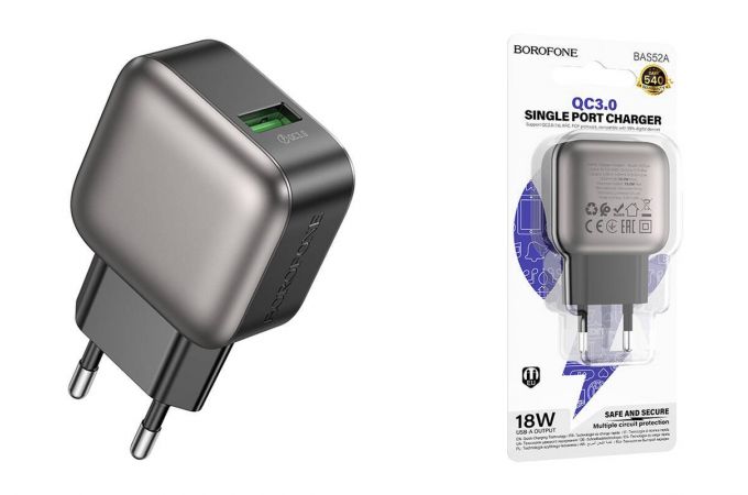 Сетевое зарядное устройство USB BOROFONE BAS52A Absolute single-port QC3.0 (черный)