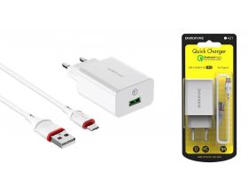 Сетевое зарядное устройство USB + кабель MicroUSB BOROFONE BA21A Long journey QC3.0 3000mAh (белый)