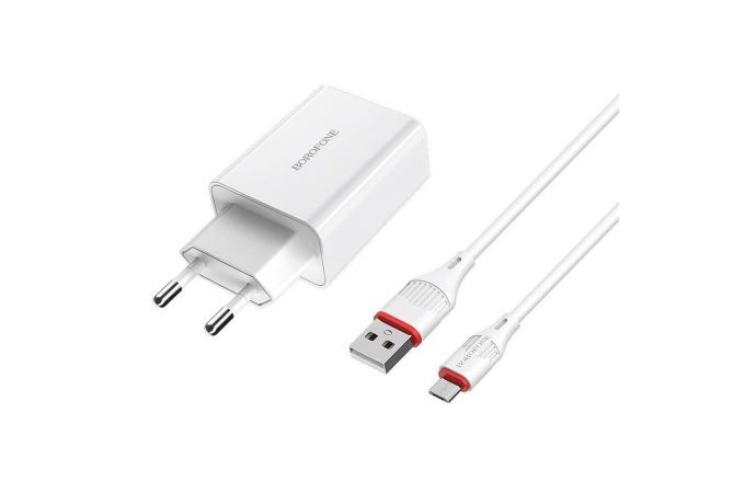 Сетевое зарядное устройство USB + кабель MicroUSB BOROFONE BA21A Long journey QC3.0 3000mAh (белый)