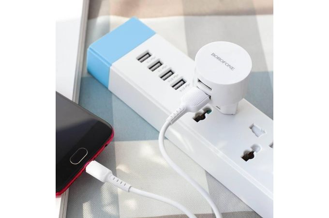 Сетевое зарядное устройство 2USB + кабель MicroUSB BOROFONE BA23A Brilliant 2400mAh (белый)