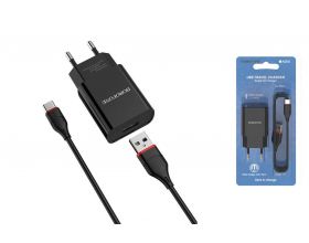 Сетевое зарядное устройство USB + кабель Type-C BOROFONE BA20A Sharp 2100 mAh (черный)