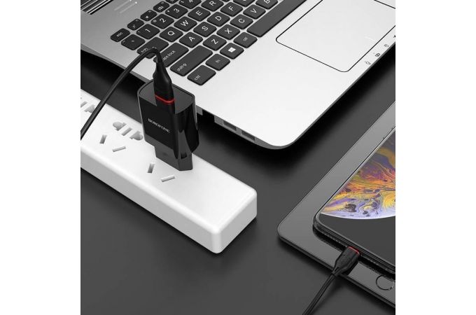 Сетевое зарядное устройство USB + кабель Type-C BOROFONE BA20A Sharp 2100 mAh (черный)