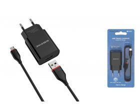 Сетевое зарядное устройство USB + кабель Lightning BOROFONE BA20A Sharp 2400mAh (черный)