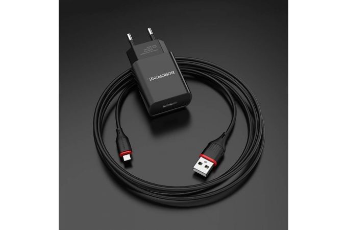 Сетевое зарядное устройство USB + кабель Lightning BOROFONE BA20A Sharp 2400mAh (черный)