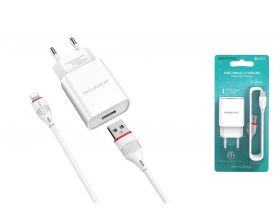 Сетевое зарядное устройство USB + кабель Lightning BOROFONE BA20A Sharp 2400mAh (белый)