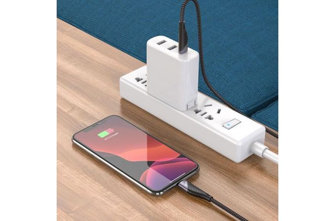 Кабель USB Type-C - Lightning HOCO U95, 3A PD20W (черный) 1,2м (в оплетке, с усилением сгиба)