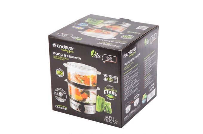 Пароварка  ENDEVER Vita-165 черный/стальной 600Вт,4,8л, 2 контейнера