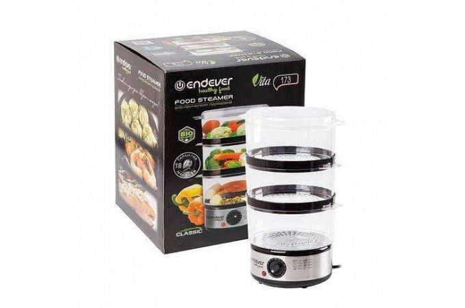 Пароварка  ENDEVER Vita-173 черный/стальной 600Вт, 6л, 3 контейнера