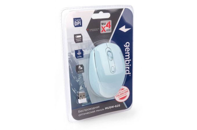 Мышь беспроводная Gembird MUSW-625 голубой 2400 dpi / 4 кнопки