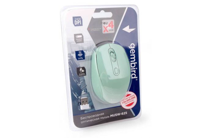 Мышь беспроводная Gembird MUSW-625-1 зелёный 2400 dpi / 4 кнопки