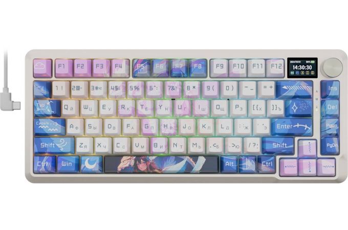 Клавиатура игровая беспроводная Redragon Flekact Pro RU фиолетовый-белый-аниме LCD-дисплей / RGB / BT / провод / 2.4G