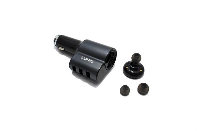 Bluetooth гарнитура LDNIO автомобильная  (УЦЕНКА поврежденная упаковка) (черный)