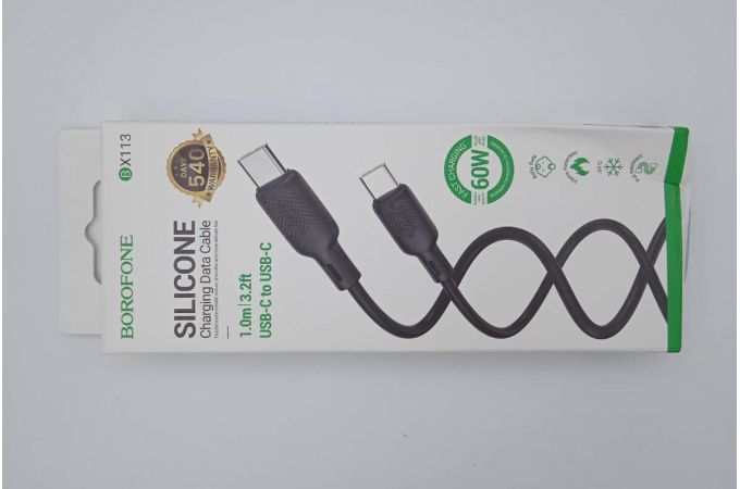 Кабель USB Type-C - USB Type-C BOROFONE BX113 Lenny 60W (черный) 1м силиконовый (УЦЕНКА! МЯТАЯ УПАКОВКА)