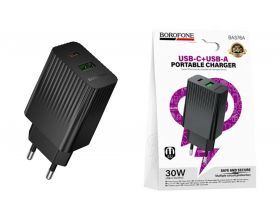 Сетевое зарядное устройство USB + USB-C BOROFONE BAS76A PD30W+QC3.0  (черный)