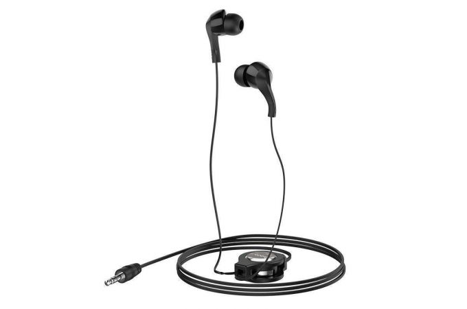 Наушники вакуумные проводные HOCO M68 Easy clip telescopic earphones (черный) (рулетка)