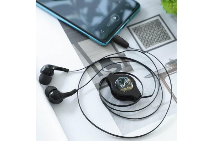 Наушники вакуумные проводные HOCO M68 Easy clip telescopic earphones (черный) (рулетка)