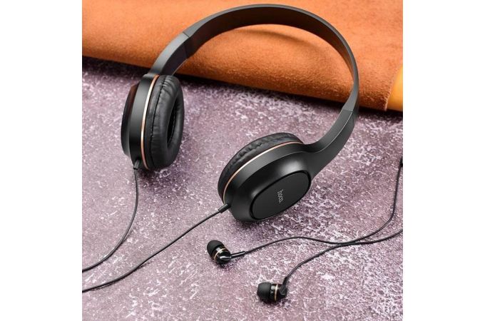 Наушники мониторные проводные HOCO W24 Enlighten headphones with mic set (черно-золотистый)