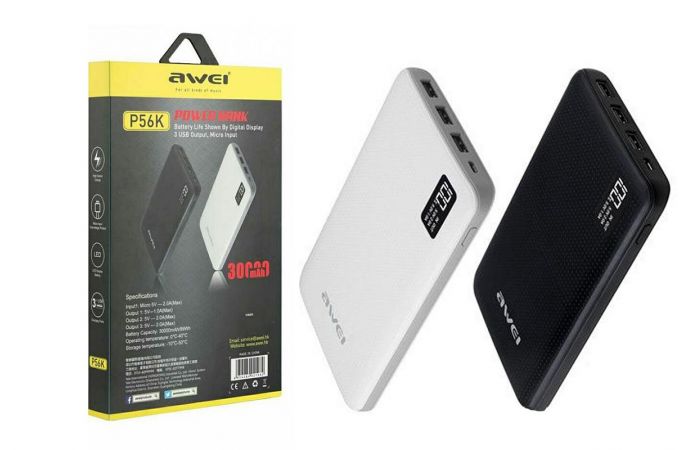 Универсальный дополнительный аккумулятор Power Bank AWEI P56K (30000 mAh) (2 цвета)