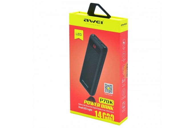 Универсальный дополнительный аккумулятор Power Bank AWEI P70K (14000 mAh) (2 цвета)