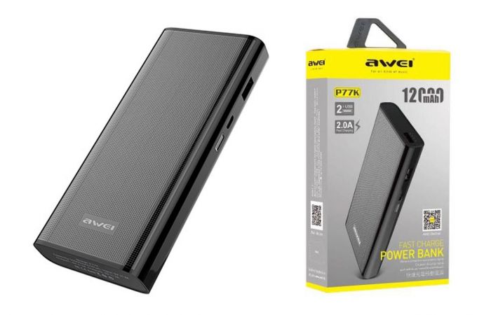 Универсальный дополнительный аккумулятор Power Bank AWEI P77K (12000 mAh) (черный)