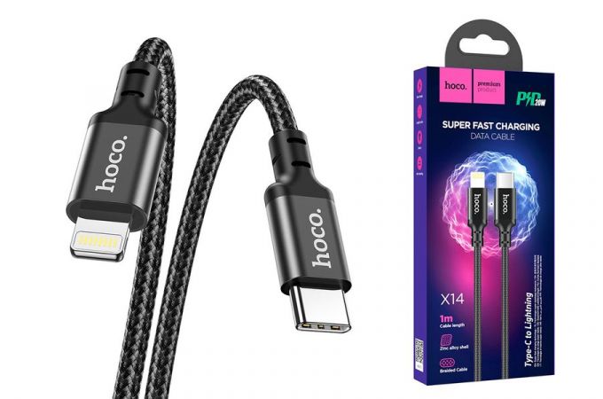 Кабель USB Type-C - Lightning HOCO X14 (черный) 1м (в оплетке)