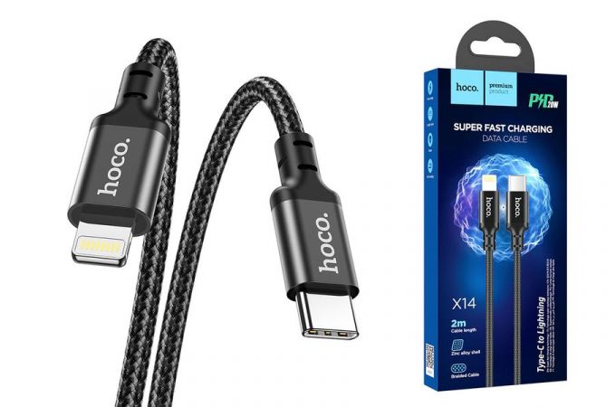 Кабель USB Type-C - Lightning HOCO X14 (черный) 2м (в оплетке)