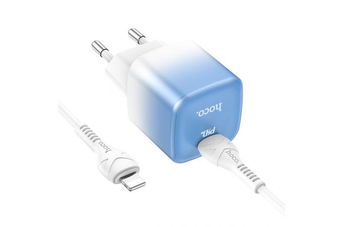 Сетевое зарядное устройство USB-C + кабель Lightning - Type-C HOCO C101A PD20W+QC 3.0 быстрая зарядка (бело-синий)