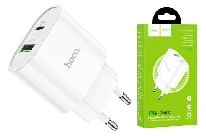 Сетевое зарядное устройство USB + USB-C HOCO C95A Lineal PD20W+ QC3.0 (белый)