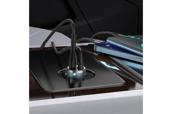 Автомобильное зарядное устройство АЗУ USB + кабель Lightning HOCO NZ7 PD20W+QC3.0 (серый)