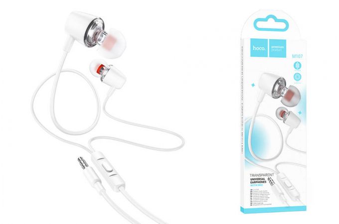 Наушники вакуумные проводные HOCO M107 Discoverer universal earphones with mic (белый)