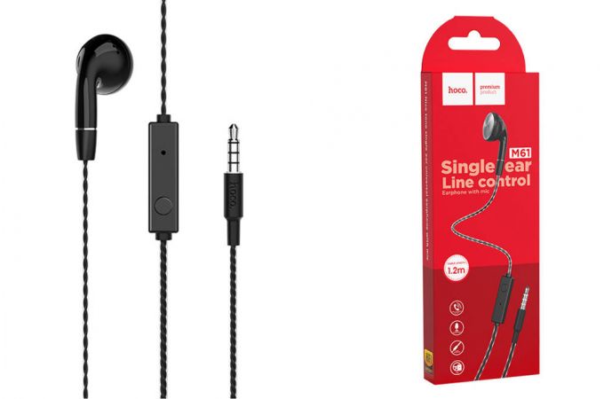 Наушники вакуумные проводные HOCO M61 Nice tone single ear universal earphones with mic (черный)