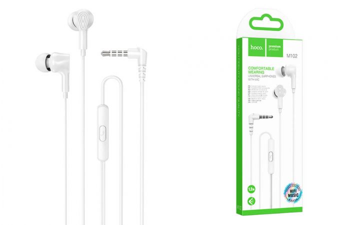 Наушники вакуумные проводные HOCO M102 Ingenious universal earphones with microphone (белый)