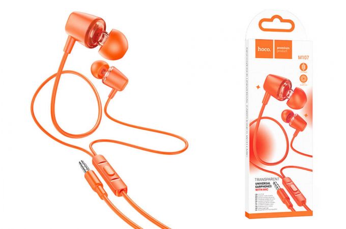 Наушники вакуумные проводные HOCO M107 Discoverer universal earphones with mic (оранжевый)