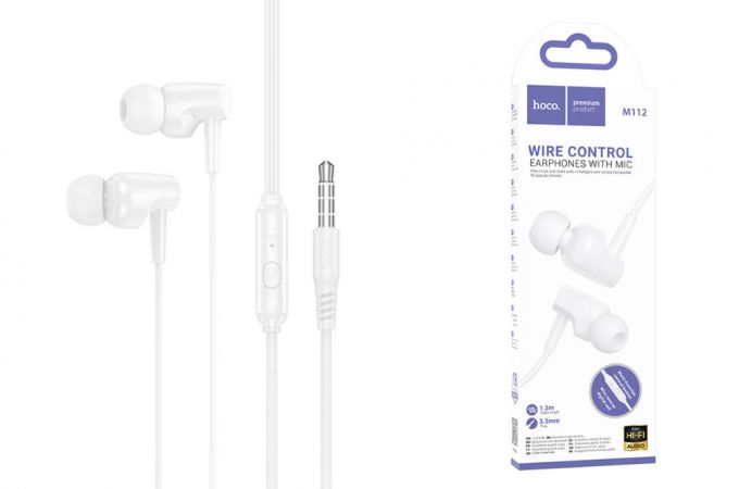 Наушники вакуумные проводные HOCO M112 Story universal earphones with microphone (белый)