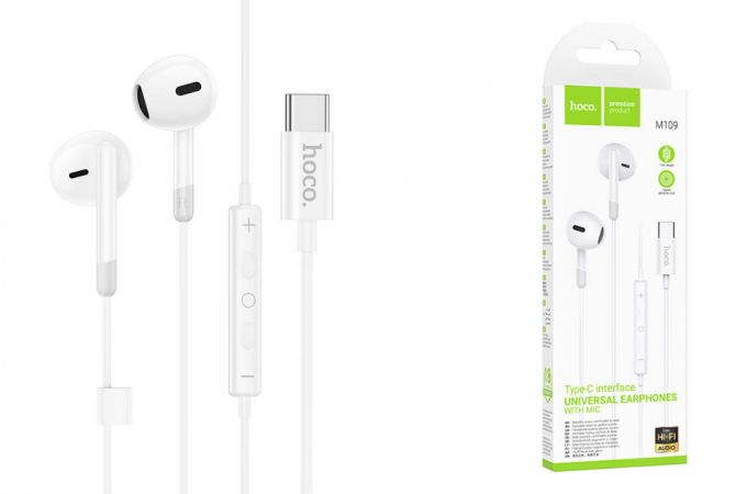 Наушники вакуумные проводные HOCO M109 Type-C Sunny digital wire control earphones with microphone штекер Type-C (белый)