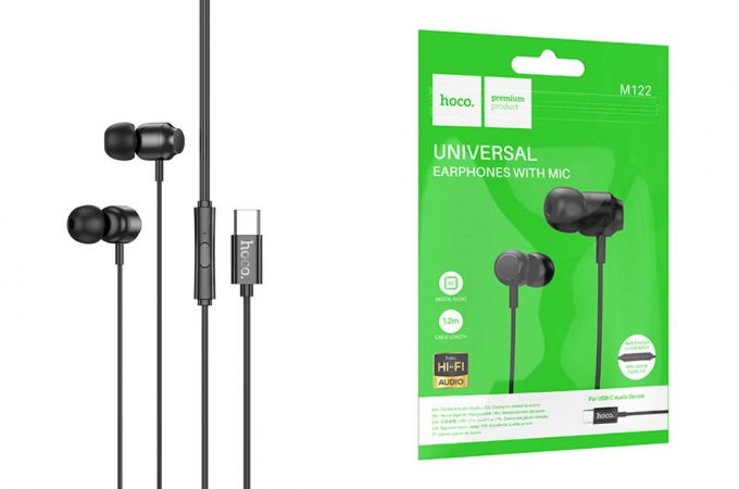 Наушники вакуумные проводные HOCO M122 Power metal universal digital earphones with microphone Type-C (черный)