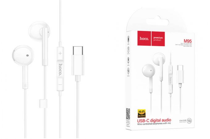 Наушники вакуумные проводные HOCO M95 Type-C wire-controlled digital earphones with microphone штекер Type-C (белый)